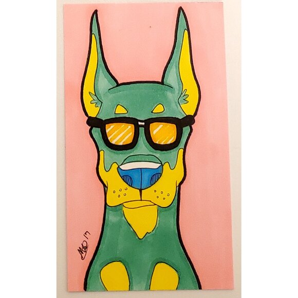 Doberman Pinscher with Sunglasses | Original Dogcember Marker Illustration - Picture 1 of 1